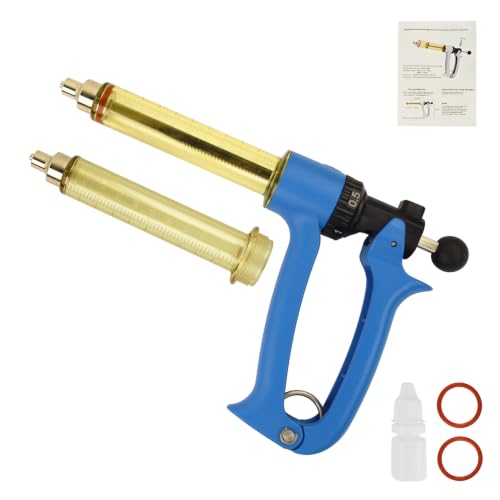 25ML Semi Automatic Livestock Syringe for Cow Goat Cattle Sheep Pig, 5 Gears Adjustable Continuous Repeating Injection, Veterinary Cattle Vaccine Luer Lock Syringe with 2 Tubes - size: 2-Tube 25ml
