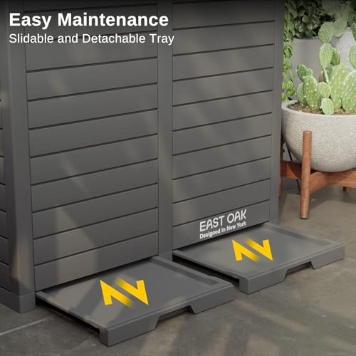 EAST OAK 76 Gallon Outdoor Trash Can, Waterproof Resin Garbage Can with Tiered Lid and Drip Tray, Outside Trash Bin for Patio, Kitchen, Backyard, Deck, Gray - size: Large 76 gallon