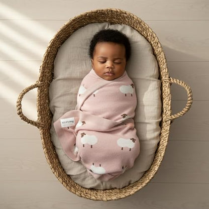 Luxury Knit Baby Receiving Blanket - 100% Cotton Soft Cozy Lightweight Receiving Swaddler Blanket for Shower Gift Registry for Newborns Infants Toddlers (Sheep - Light Pink) - color: 03- Sheep - Light Pink