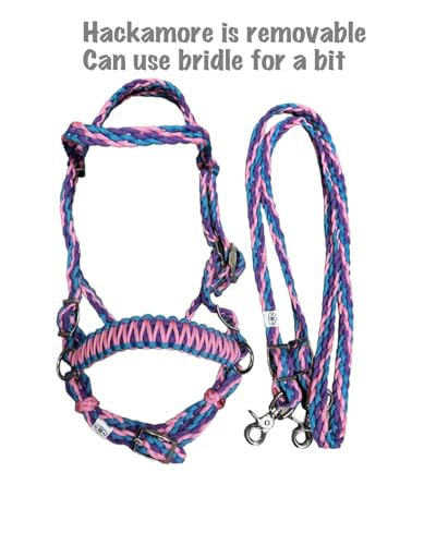 pony bitless bridle horse tack side pull hackamore light pink lilac and turquoise in small pony and large pony size