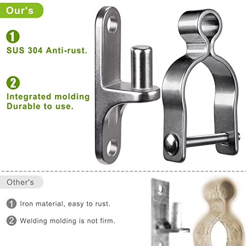 Insaga 2Pack Heavy Duty Wall Mount Gate Hinges, 304 Stainless Steel Chain Link Fence Gate Hinges for Farm, 2-3/8" Pipe Gate Hinge with 5/8" Pin, T-Post Gate Hinge Kit for Wooden & Metal Fence - size: 2-3/8''-2Pack
