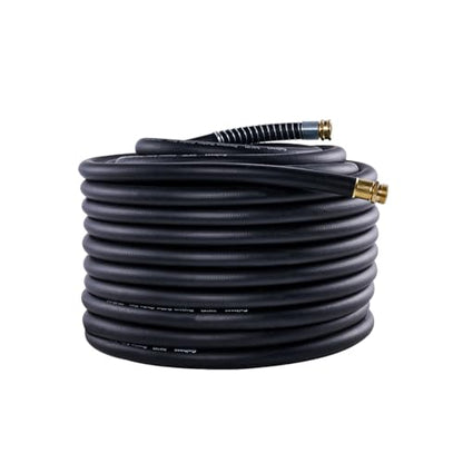 Guitrees Garden Hose 150FT x 3/4”, Heavy Duty Rubber Hose, Water Hose with Five Layered Braiding, Male Female Fittings, 1000PSI Burst, 300PSI Working (Black) - color: Black, size: 3/4 150FT Male to Female