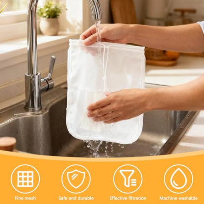 Nut Milk Bag Reusable 3 Pack (8"x12"/10"x12"/13"x13") Fine Mesh Nylon Cheese Cloth Strainer Bags for Straining Almond Milk, Soy Milk, Greek Yogurt, Cold Brew Coffee, Juice, Tea, Tofu, Chees