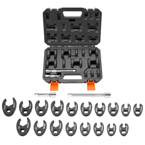 VEVOR Crowfoot Wrench Set, 3/8" Drive, 20-Piece Metric and SAE Size Flare Nut Crows Foot Wrenches, with Storage Case, Dual Size Markings on Tools and Case, for Auto Maintenance - size: 3/8" 20 PCS