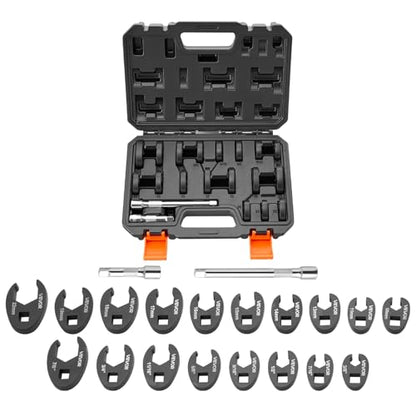 VEVOR Crowfoot Wrench Set, 3/8" Drive, 20-Piece Metric and SAE Size Flare Nut Crows Foot Wrenches, with Storage Case, Dual Size Markings on Tools and Case, for Auto Maintenance - size: 3/8" 20 PCS