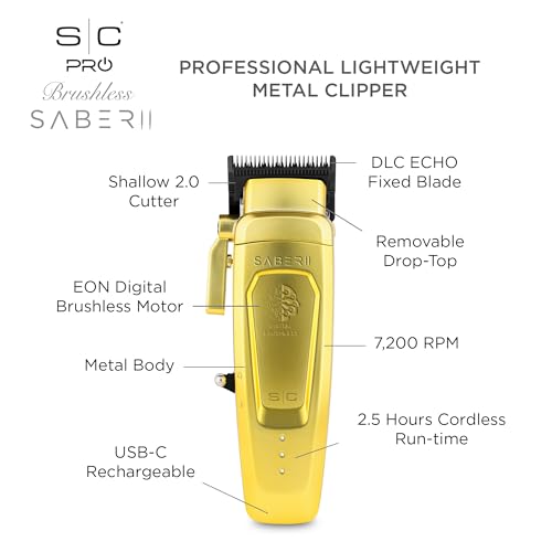 Stylecraft Saber Pro Grooming Bundle: Digital Brushless Saber II Clipper & Saber Trimmer (Gold) Holiday Gift Bundle