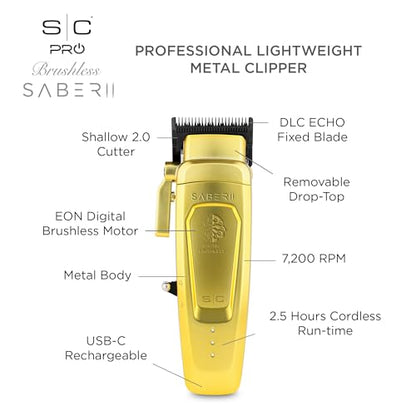 Stylecraft Saber Pro Grooming Bundle: Digital Brushless Saber II Clipper & Saber Trimmer (Gold) Holiday Gift Bundle