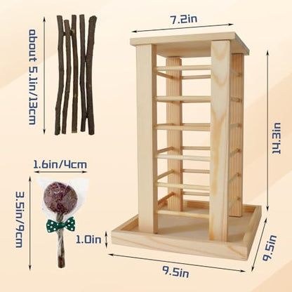 Rabbit Hay Feeder Wooden Bunny Hay Rack Guinea Pig Feeding Manger Standing Rabbits Grass Holder Small Animals Less Waste Food Dispenser for Chinchillas Hamsters Bunnies Gerbil