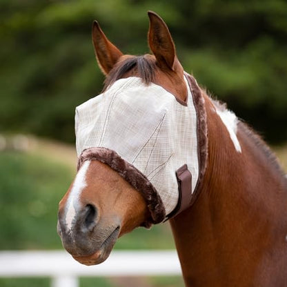 Kensington Fly Mask with Fleece Trim for Horses — Protects Face and Eyes from Flies and Sun Rays While Allowing Full Visibility — Breathable and Non Heat Transferring, Large, Tan - color: 500 - Desert Sand