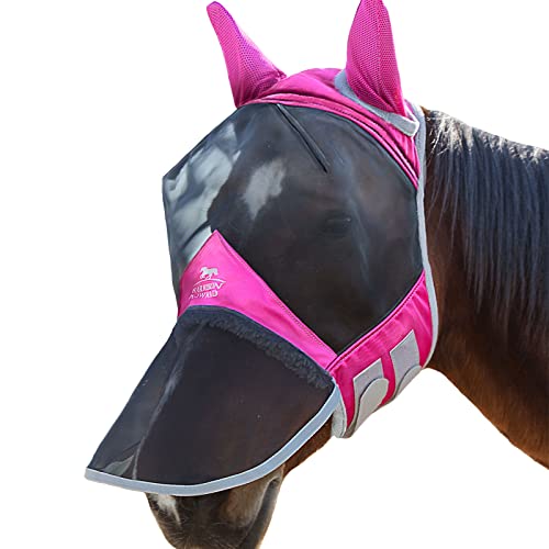 Harrison Howard CareMaster Pro Luminous Horse Fly Mask Large Eye Space Long Nose with Ears UV Protection for Horse Flamingo (M; Cob) - color: Flamingo, size: Medium (Arabian)