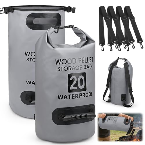 33LB Wood Pellet Storage Bag, Waterproof Charcoal Container, 2PCS - color: Grey-2pcs