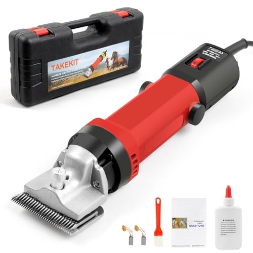 TAKEKIT Horse Clippers, 600W Professional Heavy Duty Horse Body Clippers, 6-Speeds Large Livestock Clippers for Body Clipping Horse Equine Cattle and Thick Coat Animals - color: Red