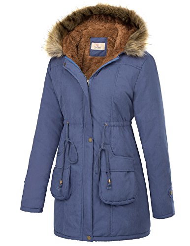 GRACE KARIN Women's Winter Coats Fleece Parkas Anoraks Hooded Military Jacket Coats - color: Navy Blue, size: X-Large