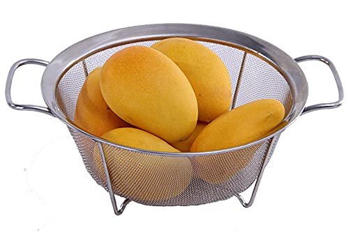 AJIODA Stainless Steel Mesh Colander Strainer Basket, 3 Quart Fine Mesh Net Colander with Heavy Duty Handles & Wide Rim & Resting Feet for Strain, Drain, Rinse, Fry, Steam or Cook Vegetables & Pasta - size: 3 Quart