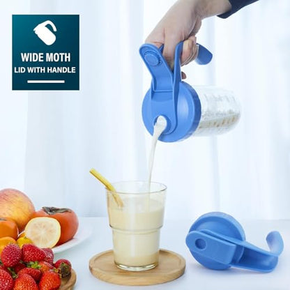 Breast Milk Pitcher, 32oz Glass Pitcher with Flip Top Lid & Handle