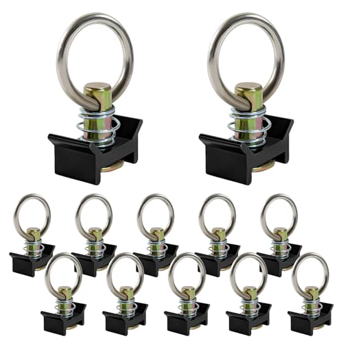 12 PCS L Track Tie Down O Ring, 4000LBS Capacity Single Stud L-Track Fitting with Stainless Steel Round Ring, 360° Rotating L-Track Tie Down Fitting for Sedans Trucks Trailers