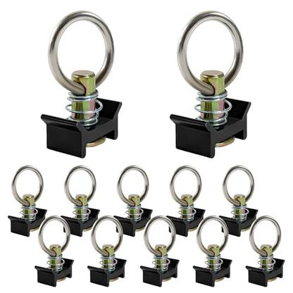 12 PCS L Track Tie Down O Ring, 4000LBS Capacity Single Stud L-Track Fitting with Stainless Steel Round Ring, 360° Rotating L-Track Tie Down Fitting for Sedans Trucks Trailers