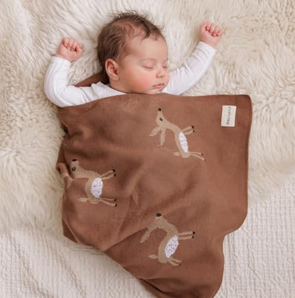 Knit Baby Swaddling Blanket - 100% Cotton Lightweight Soft Cozy Receiving Swaddle Stroller Quilt Blanket for Shower Gift Registry for Newborns, Infants, Toddlers (Deer - Mocha) - color: 11 - Deer - Mocha
