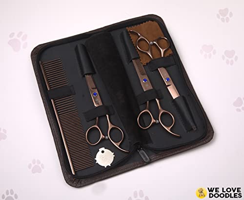 Dog Grooming Scissors Kit, 4 Pieces, Curved, Straight & Thinning Shears Set - size: Medium