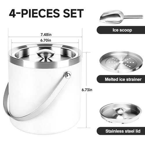 3L Insulated White Ice Bucket for Parties with lid for Cocktail Bar - color: White