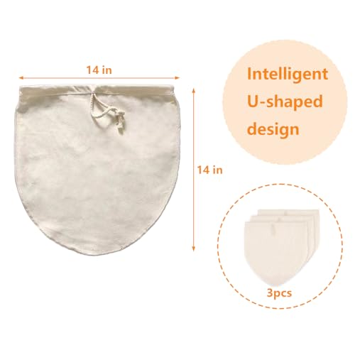 3-Pack 14x14 Inch Nut Milk Bags – Heavy Duty 100% Unbleached Cotton Reusable Strainer for Almond Milk, Oat Milk, Cold Brew, Celery Juice, Yogurt & Cheese Making