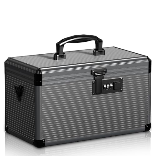 Medicine Lock Box with Code, Locking Medicine Box with Removable Tray & Pocket Bag, Portable First Aid Box for Home&Travel, 14 * 8.85 * 7.5 Inch (Black) - size: Large-14inch