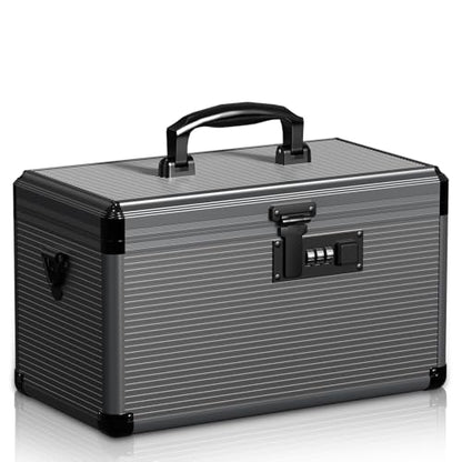 Medicine Lock Box with Code, Locking Medicine Box with Removable Tray & Pocket Bag, Portable First Aid Box for Home&Travel, 14 * 8.85 * 7.5 Inch (Black) - size: Large-14inch