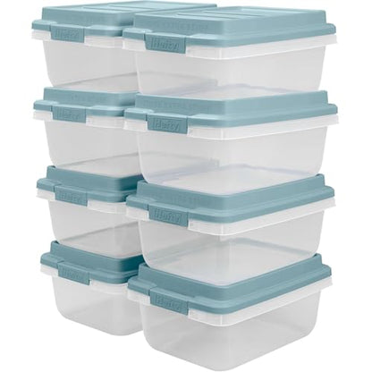 Hefty Hi-Rise Storage Bin with Lid, 18 Quart, Smoke Blue, 8 Pack | Stackable Plastic Container Tote for Home, Office, and Classroom Organization - size: 18 QT - 8 Pack