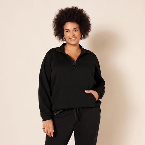 Amazon Essentials Women's Long-Sleeve Fleece Quarter-Zip Pullover Sweatshirt, Kangaroo Pocket (Available in Plus Size) - color: Black, size: X-Small