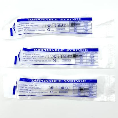 1mL Luer Slip Tip Syringes (No Needle) - 100-Count Bagged, Sterile & Individually Wrapped - size: 1ML