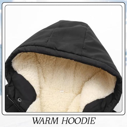 Kids Winter Fleece-Lined Coats For Boys Puffer Jackets With Hood - color: Black, size: 4-5T