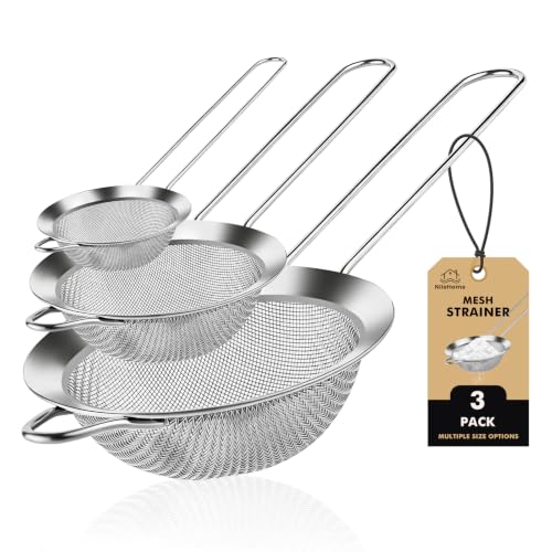 NileHome 3 Piece Stainless Steel Mesh Strainers,Silver(2.8"+4.6"+6.3") - color: 2.8"+4.6"+6.3"-Silver(Set of 3)