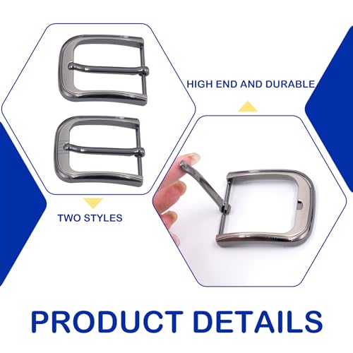 Belt Buckle Replacement Kit for Men Including 2 Pcs 1.5" (40mm) Metal Belt Head, 9 Sets Screws and 1 Piece Hollow Hole Punch, Single Prong Square Replacement Buckle