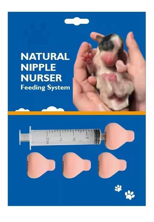 The Natural Nipple Nurser, Pet Feeding Nipple with Syringe,Puppy Bottles for Nursing, Newborn Puppy Nursing Nipple, Puppy Feeder, Nursing Nipples for Small Animals, Whelping Supplies (Large) - size: Large
