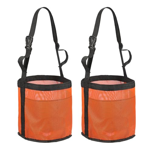 Horse Feed Bag, Horse Muzzle Hay Bags with Adjustable Strap Nylon Mesh Waterproof Bottom Grain Horses Bag, (Orange, M,2 Pcs), Intended for Feeding Grain/Powder/Hay - color: Orange, size: M