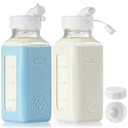 Syntic 2 Pack 16 Oz Glass Breastmilk Storage Bottles with Pour Spouts - color: 2 Set-Light Blue/Light Gray