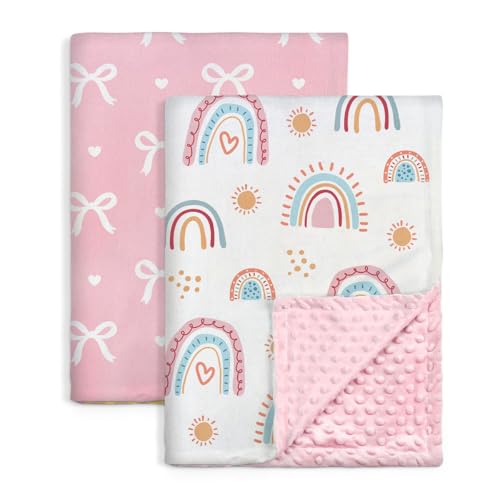 SANDJEST Minky Blanket 2 Pack with Dotted Back 30 x 40 Inches, Gift for Christmas Birthday (Bow, Rainbow) - color: Rainbow X Bow