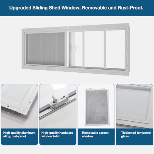 Yuzzy Shed Windows 2 Pack, 12"x36" Sliding Windows Transom Window with Tempered Glass and Removable Fiberglass Screen for Shed, Chicken Coop, Playhouse, Household, Garage, Barns (White) - color: White, size: 12"x36"