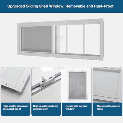 Yuzzy Shed Windows 2 Pack, 12"x36" Sliding Windows Transom Window with Tempered Glass and Removable Fiberglass Screen for Shed, Chicken Coop, Playhouse, Household, Garage, Barns (White) - color: White, size: 12"x36"