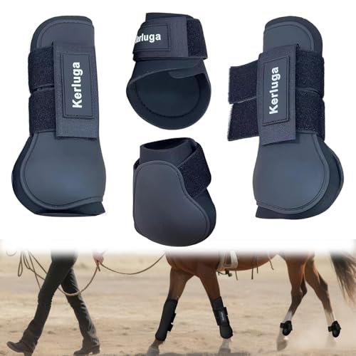 Horse Boots Set of 4, Open Front Tendon & Fetlock Boots for Horses, Shock Absorbing Equine Leg Protection with Secure Fit for Jumping, Riding and Training (Black, Full)