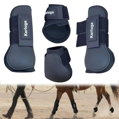 Horse Boots Set of 4, Open Front Tendon & Fetlock Boots for Horses, Shock Absorbing Equine Leg Protection with Secure Fit for Jumping, Riding and Training (Black, Full)