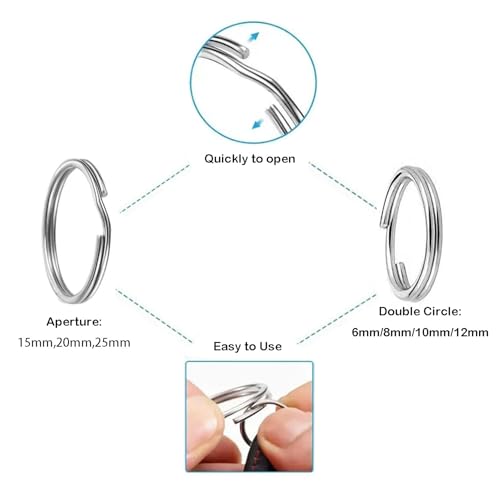 200pcs Silver Jump Ring Split Keyring Mental Connectors for Keychains, Jewelry Making, Pet Collars, Crafts 10mm - size: 10mm
