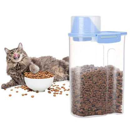 Pet Food Storage Container with Graduated Cup and Seal Buckles Food Dispenser for Dogs Cats (Blue) - color: Blue