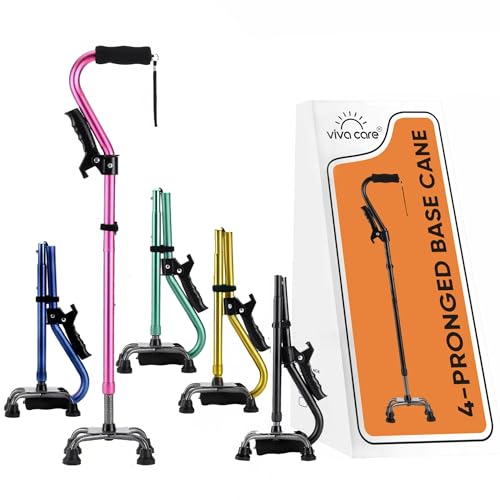 Walking Cane with 4 Prongs and Extra Side Handle – Adjustable, for Balance & Stability for Adults, Seniors, and Injured. - color: Pink
