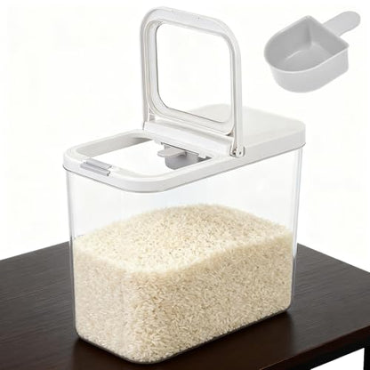 20-25 lbs Rice Dispenser with Measuring Spoon 11.4Qt/12L Tall and Narrow Food Storage Flour Bin Large Airtight Food Storage Rice Container for Kitchen Pantry Organization Slim Space-Saving