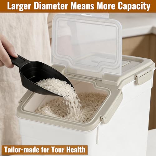 4 Pack Rice Container 25 lbs Large Bulk Flour Sugar Storage Holdhouse Plastic Grain Cereal Dry Goods Bin with Spoon and Measuring Cup for Kitchen Pantry Organization - Grey - color: Grey, 4 Pack