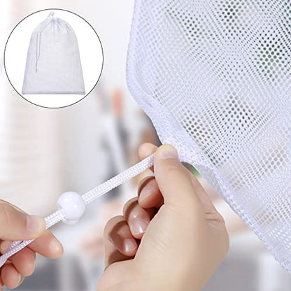 TecUnite 10 Pack Mesh Drawstring Bags for Laundry, 12 x 16 Inch, White - color: White, size: 12 x 16 Inch