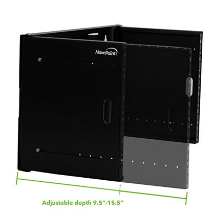 NavePoint 6U Patch Panel Bracket Wall Mount Patch Panel Rack for 19” Networking Equipment – Expandable Mounting Depth 9.5” to 15.5” 4U IT Rack 40lbs Weight Capacity Pre-Assembled - size: 6U