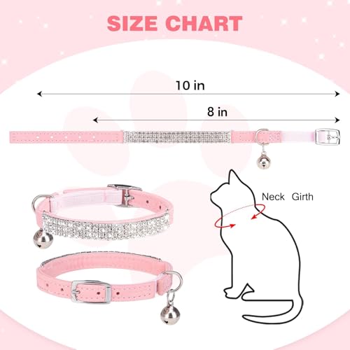 BINGPET Diamond Cat Collar with Bell,Adjustable Kitten Collar,Pink - color: Pink(Rhinestones), size: Neck Girth 8"-10"