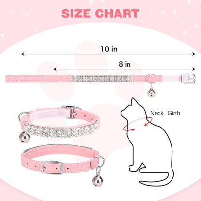 BINGPET Diamond Cat Collar with Bell,Adjustable Kitten Collar,Pink - color: Pink(Rhinestones), size: Neck Girth 8"-10"